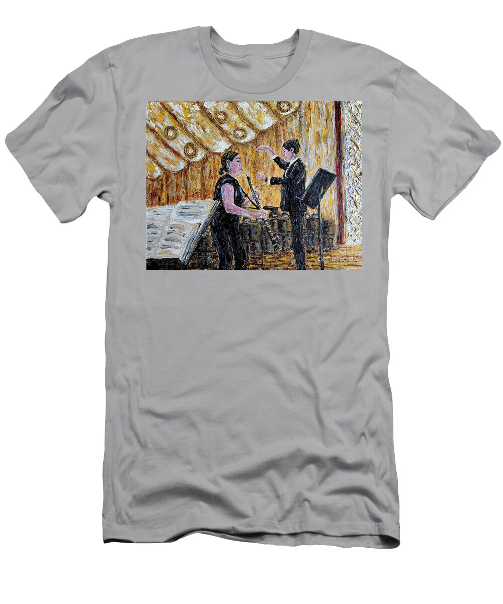 Music T-Shirt featuring the painting Dynamic Duo by Linda Donlin