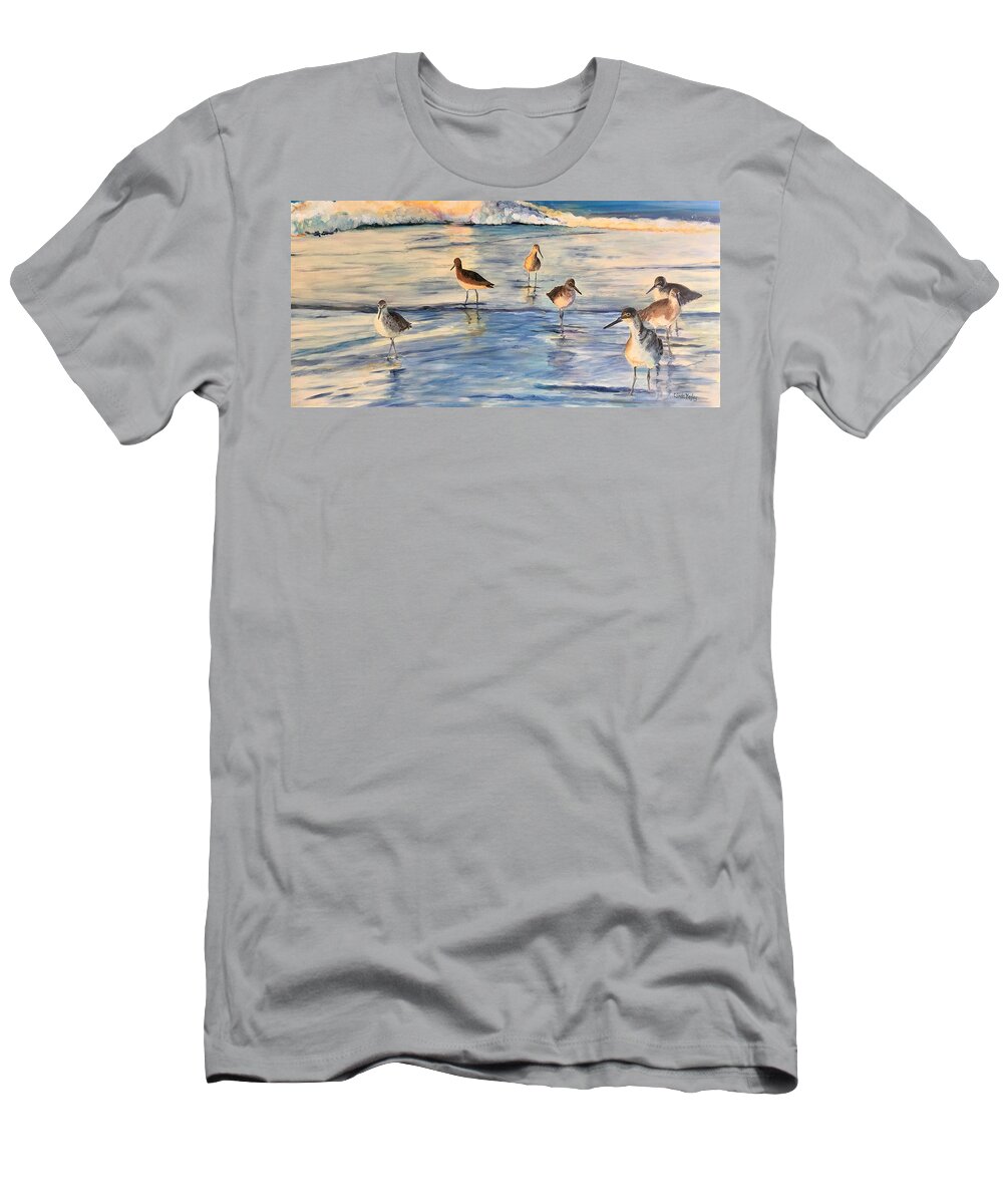 Sea Birds T-Shirt featuring the painting Early Morning Waders by Linda Kegley
