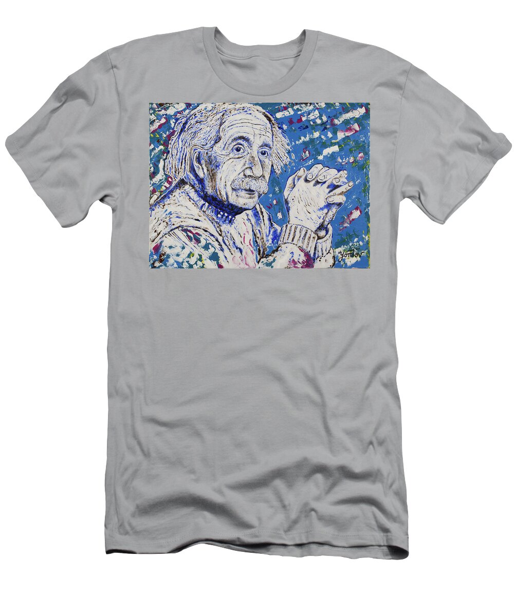 Einstein T-Shirt featuring the painting Einstein by Yom Tov Blumenthal