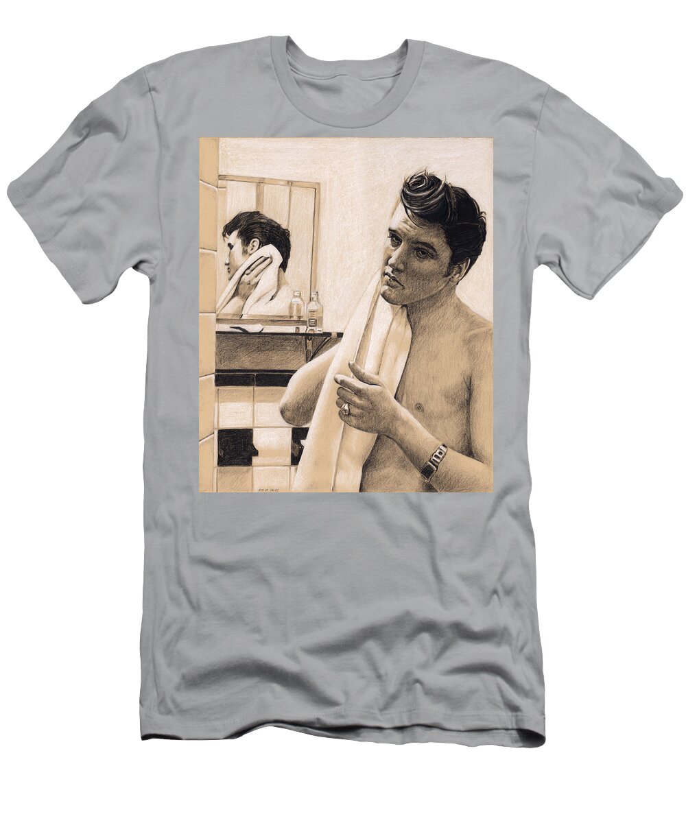 Elvis T-Shirt featuring the drawing Elvis in Charcoal #196 by Rob De Vries