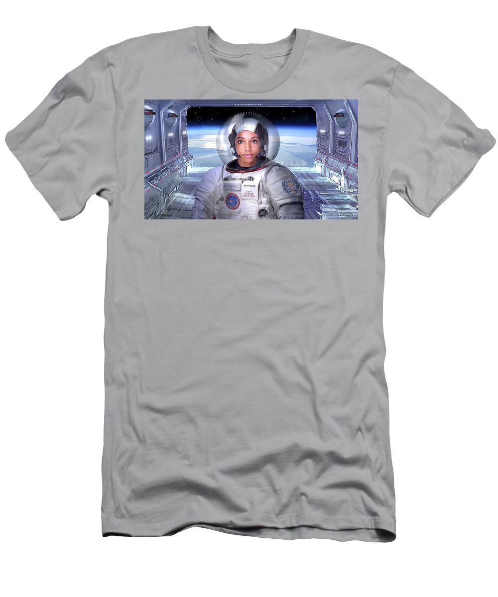 Aerospace T-Shirt featuring the digital art Space Suit - Space Dock- Asgardia by James Vaughan