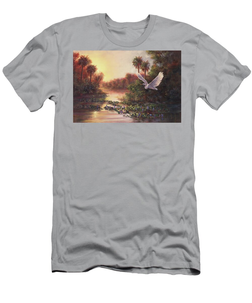 Landscape T-Shirt featuring the painting Everglades Sunset by Lynne Pittard