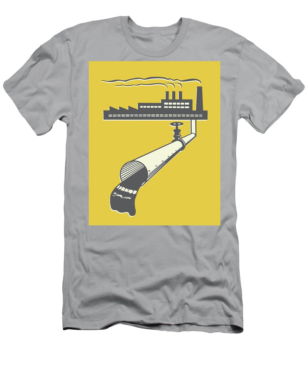 Air Quality T-Shirt featuring the drawing Factory and Outgoing Pipe by CSA Images