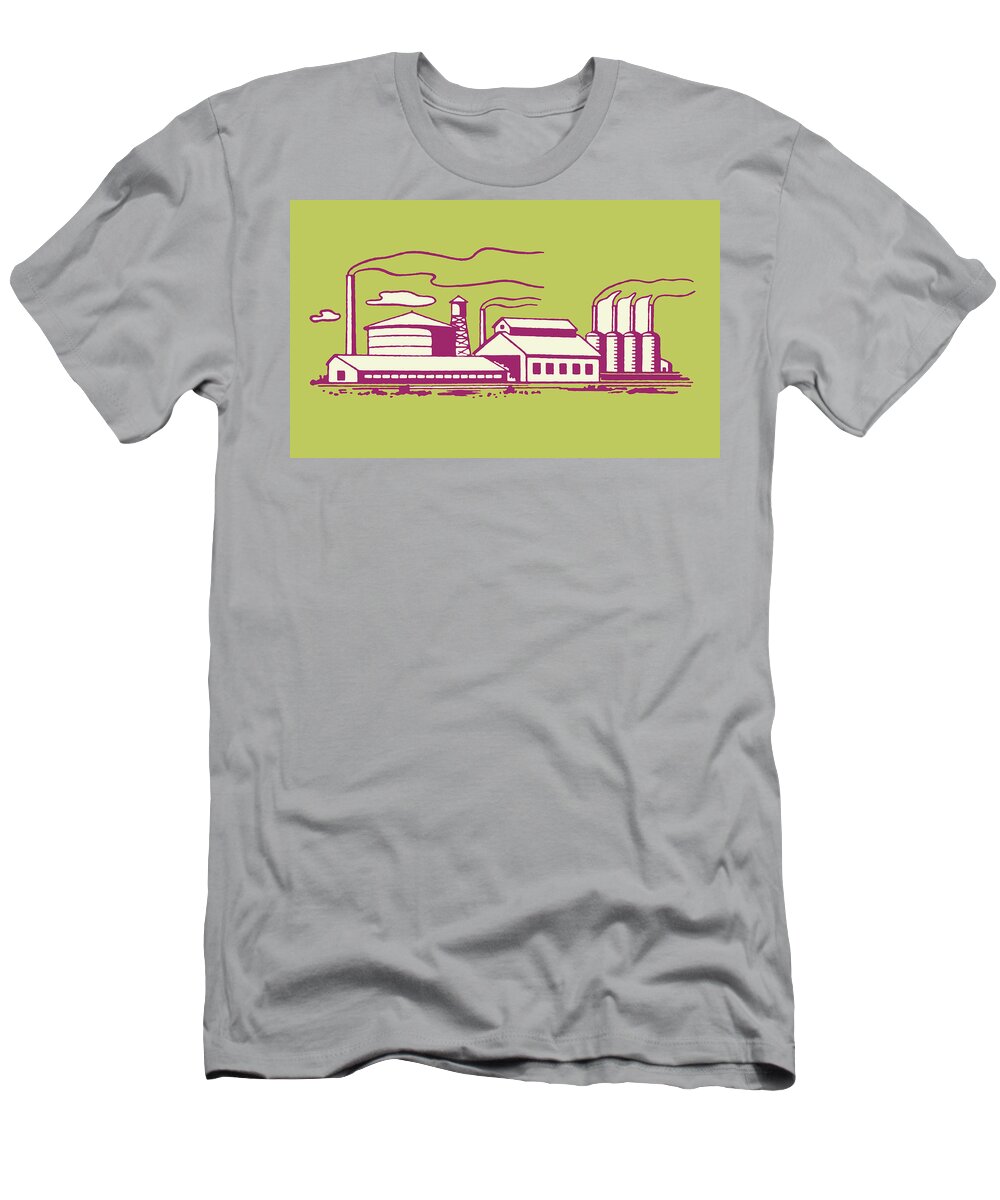 Air Quality T-Shirt featuring the drawing Factory with Smokestacks by CSA Images