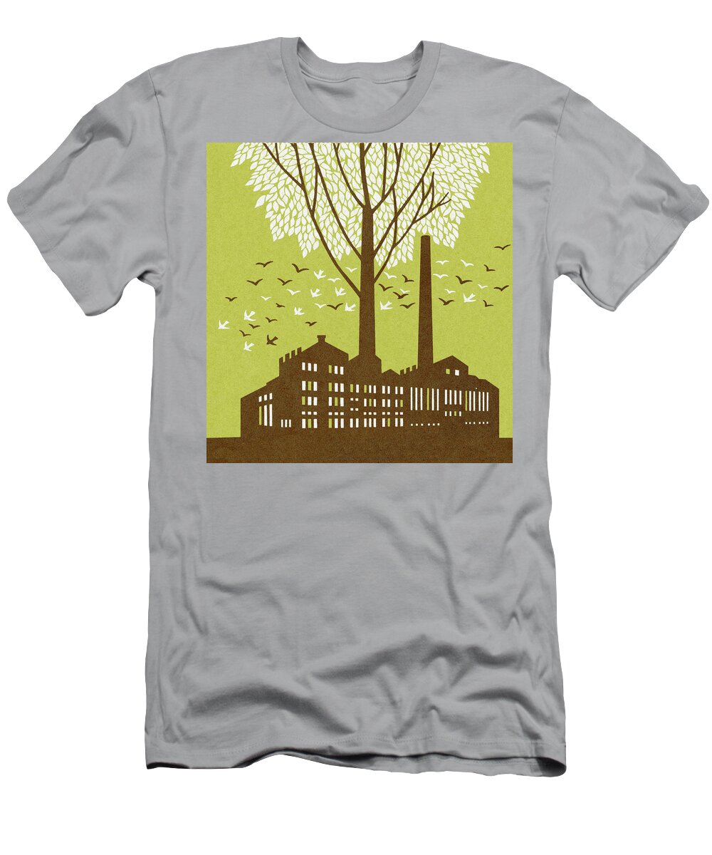 Animal T-Shirt featuring the drawing Factory With Tree by CSA Images