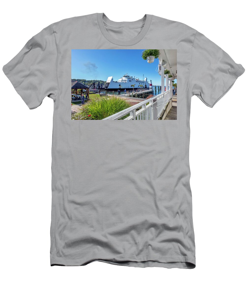Estock T-Shirt featuring the digital art Ferry Boat, Port Jefferson Ny by Claudia Uripos