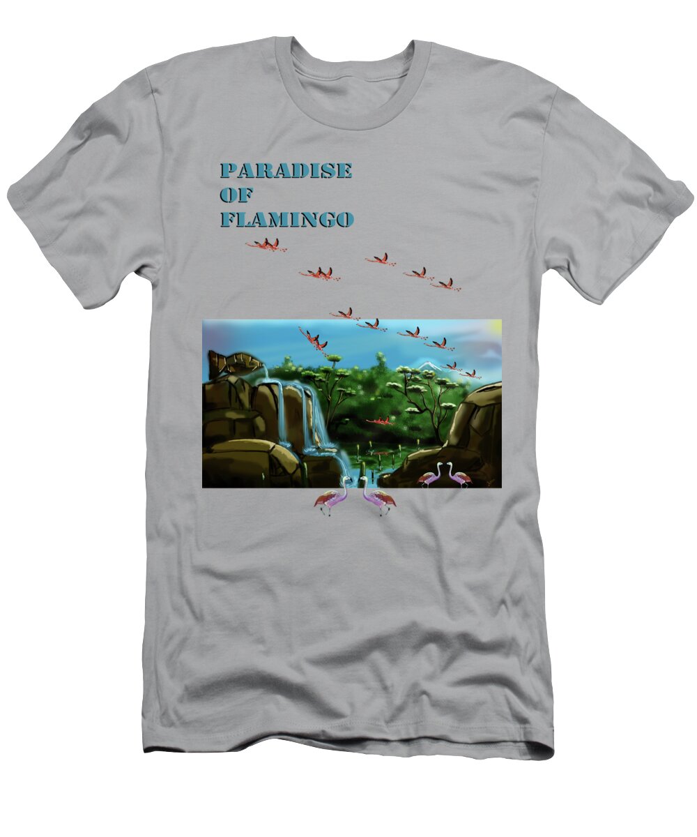 Fish T-Shirt featuring the digital art Fish lake and Flamingo Paradise by Pixel Artist