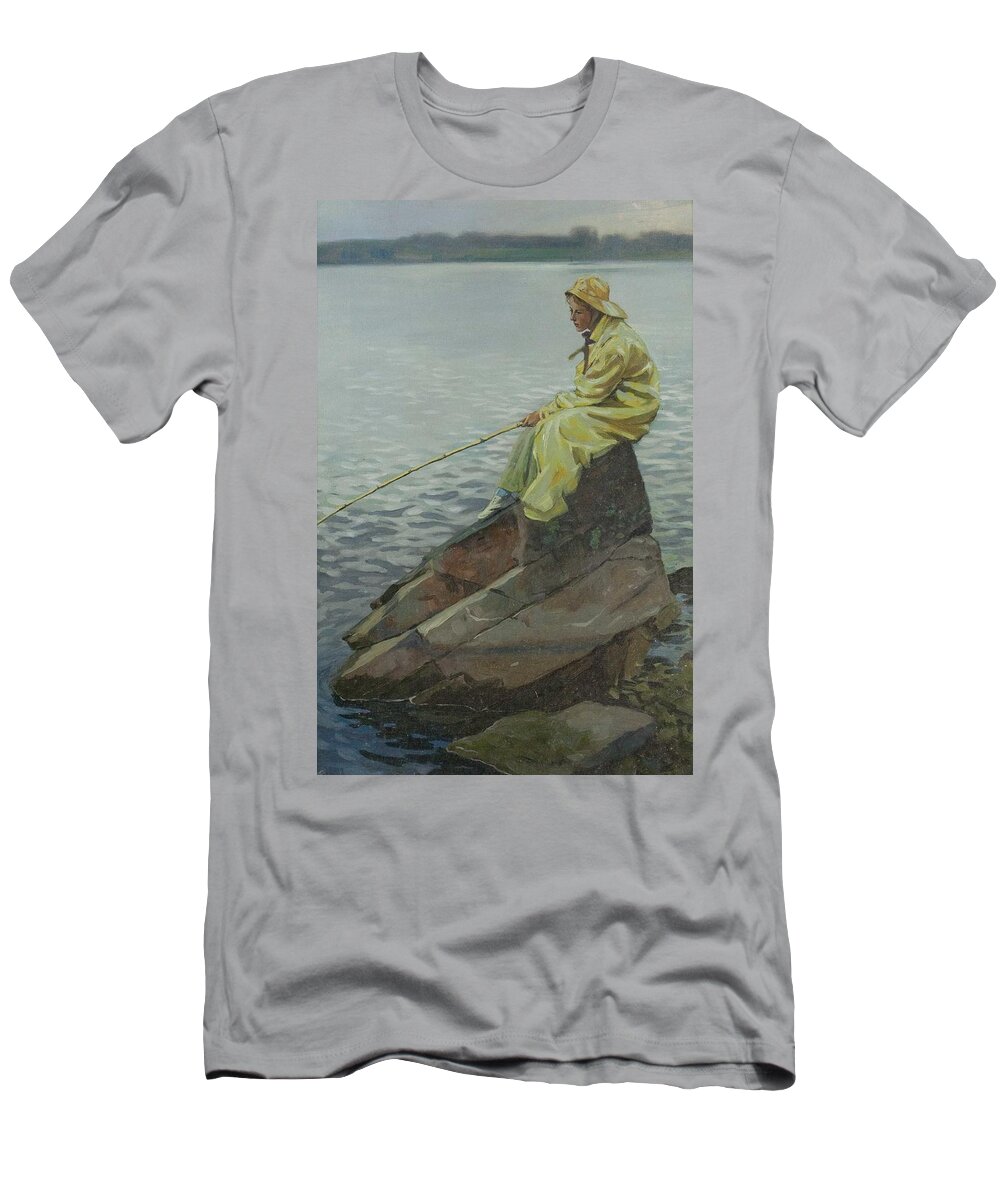 Fisherman T-Shirt featuring the painting Fisherwoman by Victor Coleman Anderson 1882-1937 by Celestial Images