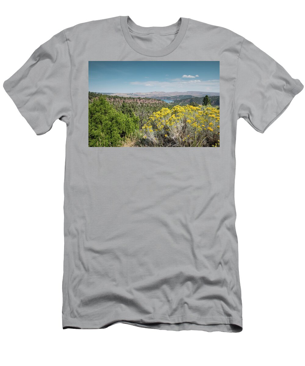 Flaming Gorge T-Shirt featuring the photograph Flaming Gorge Chamisa by Patricia Gould