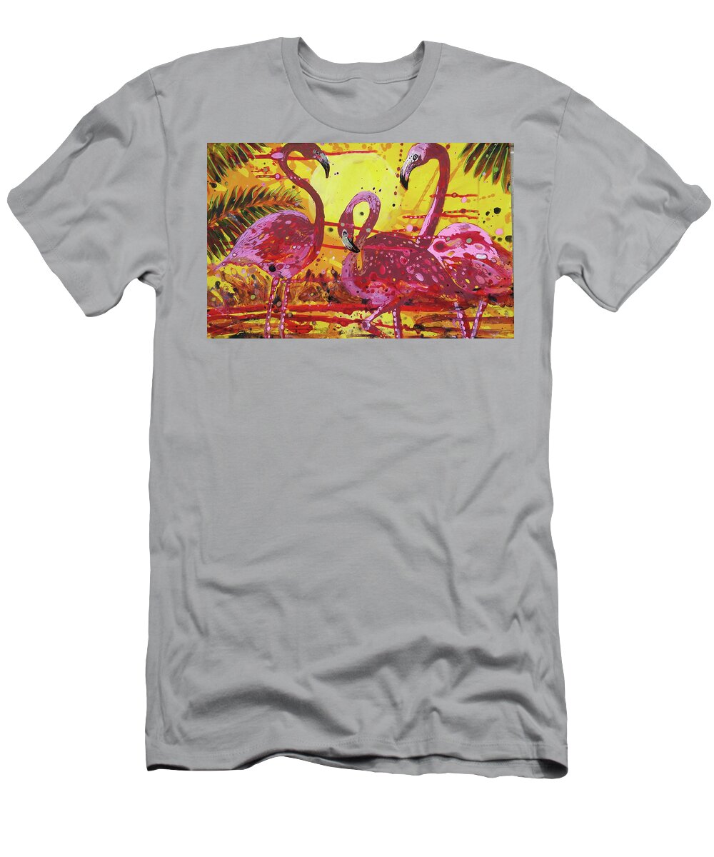 Flamingo T-Shirt featuring the painting Flamingo Sunset by Tilly Strauss