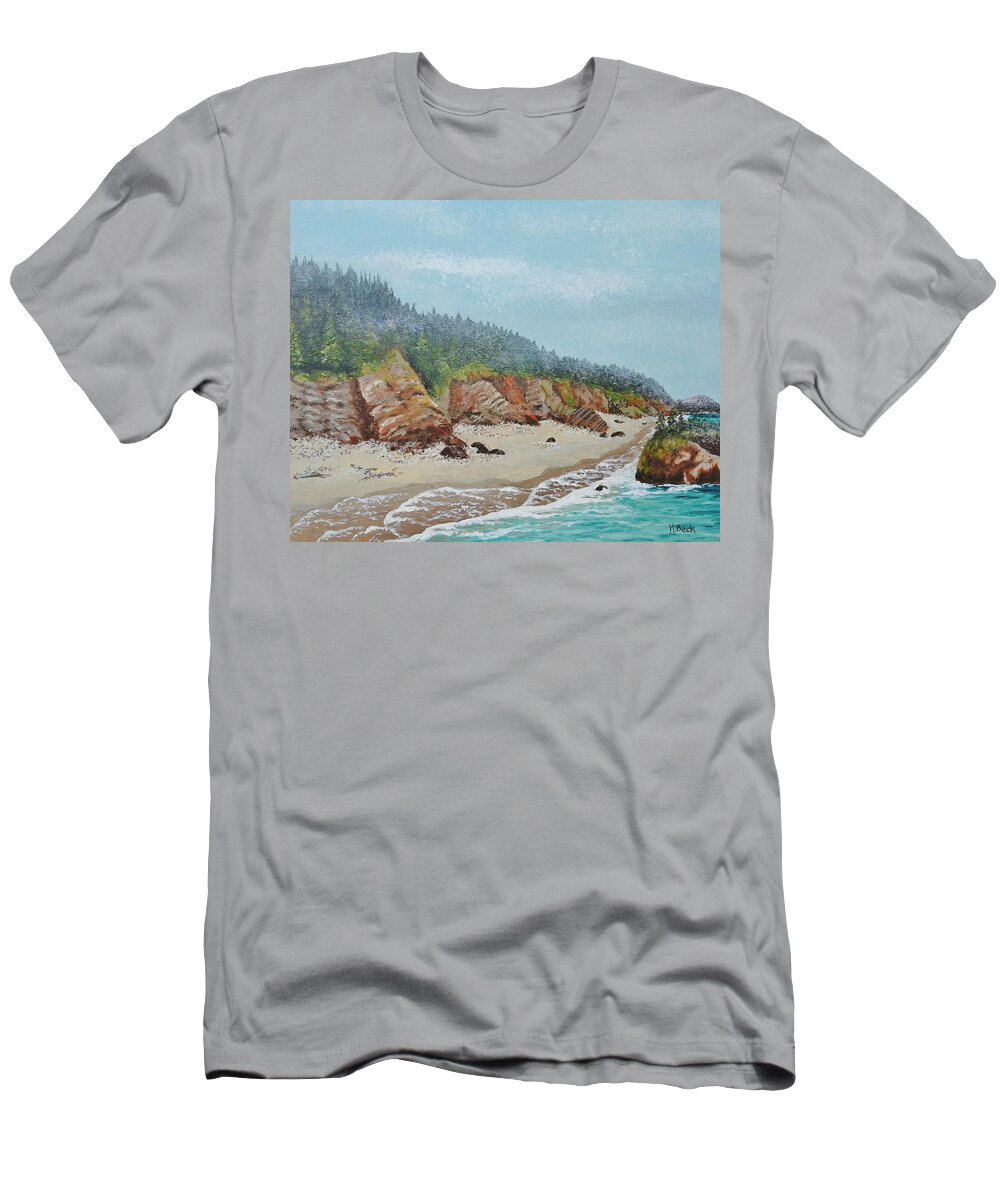 Oregon T-Shirt featuring the painting Foggy Oregon Coast by Katherine Young-Beck