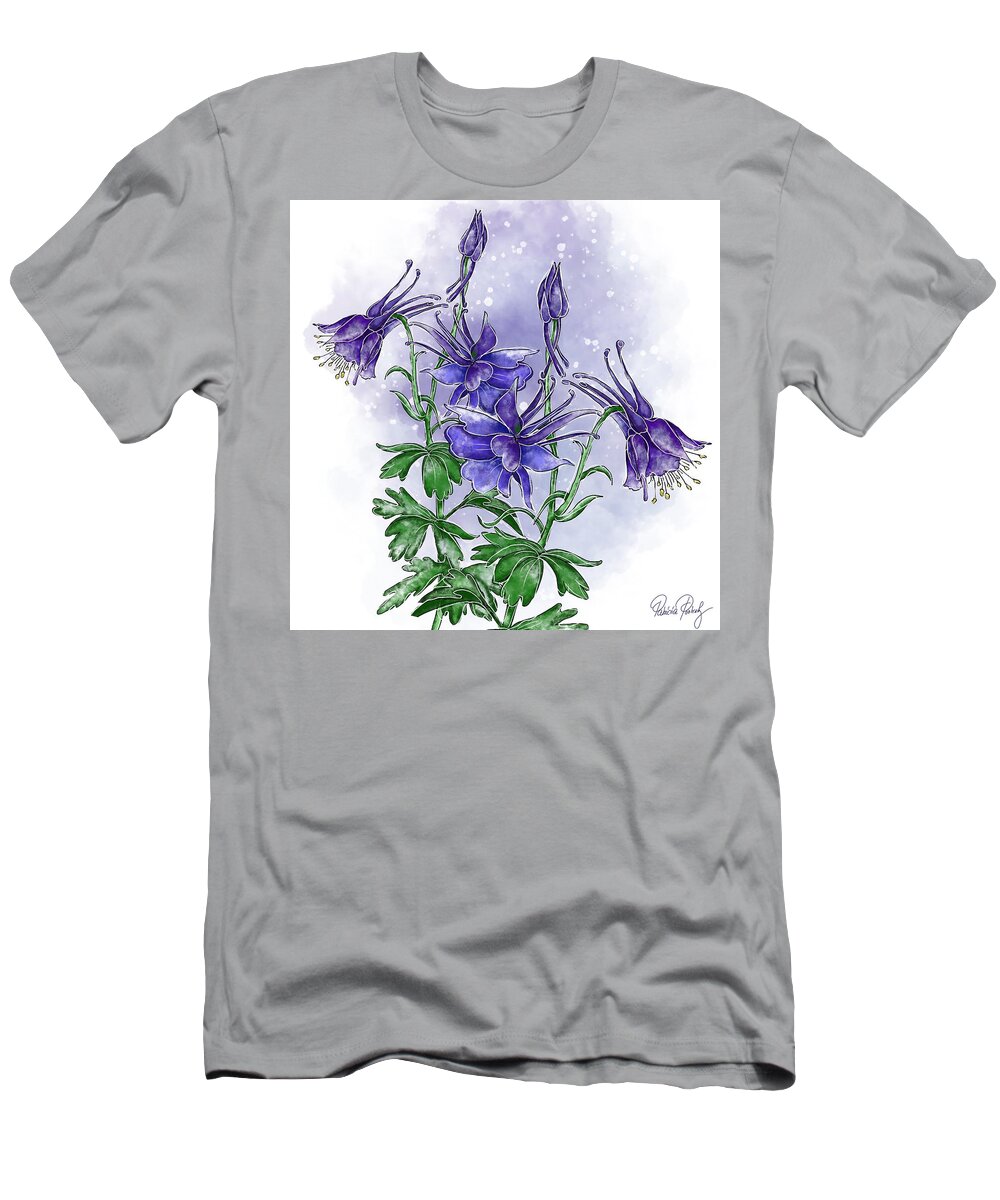 Forest Columbine T-Shirt featuring the painting Forest Columbine by Patricia Piotrak