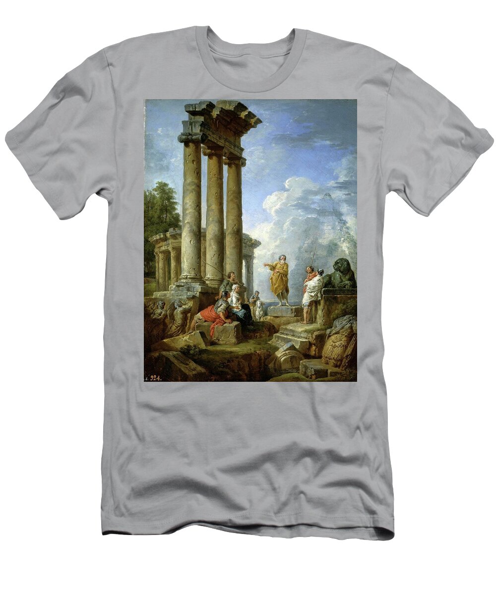 Giovanni Paolo Panini T-Shirt featuring the painting Giovanni Paolo Panini / 'Saint Paul Prophesying Amongst the Ruins', ca. 1735, Italian School. by Giovanni Paolo Pannini -1691-1765-