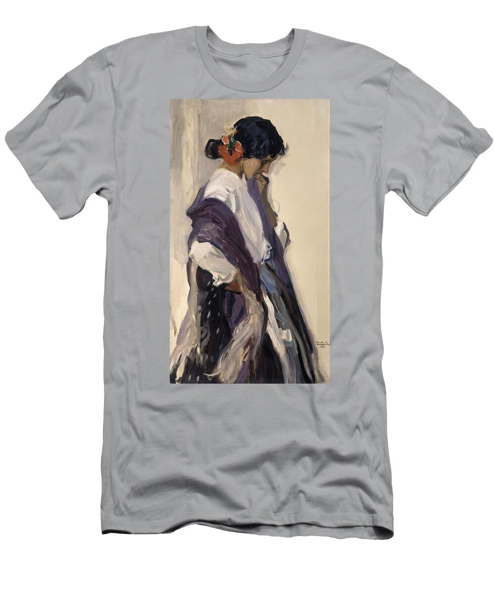 Joaquin Sorolla T-Shirt featuring the painting Gipsy -'gitana'- - 1912. by Joaquin Sorolla -1863-1923-