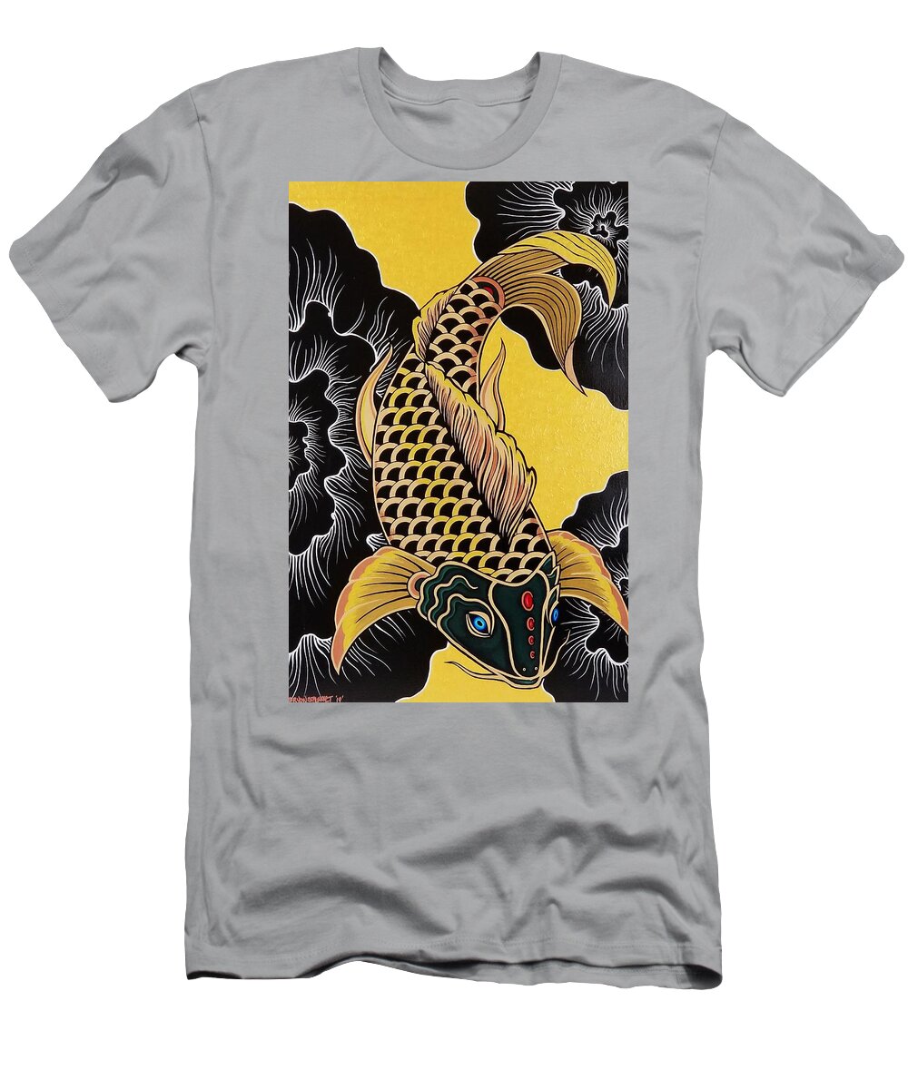  T-Shirt featuring the painting Golden Koi Fish by Bryon Stewart