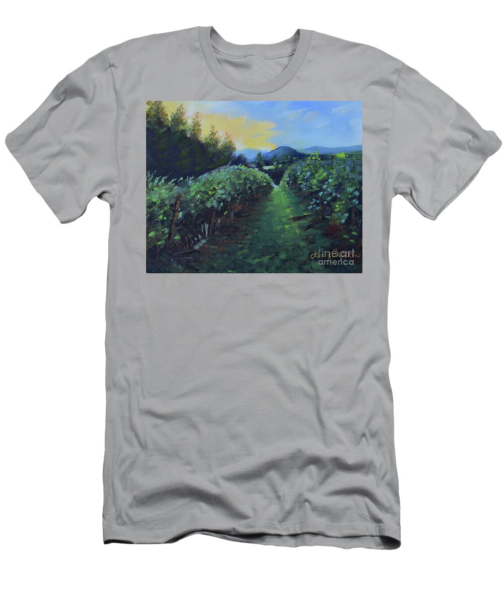 Golden Promise T-Shirt featuring the painting Golden Promise - Ott Farms and Vineyard by Jan Dappen
