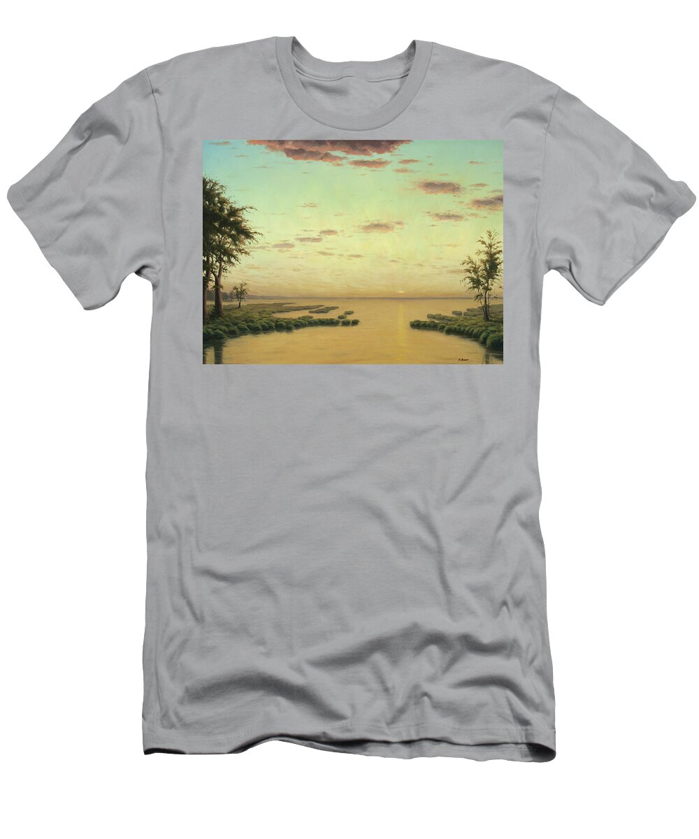 Landscape T-Shirt featuring the painting Golden Sunset by Rick Hansen