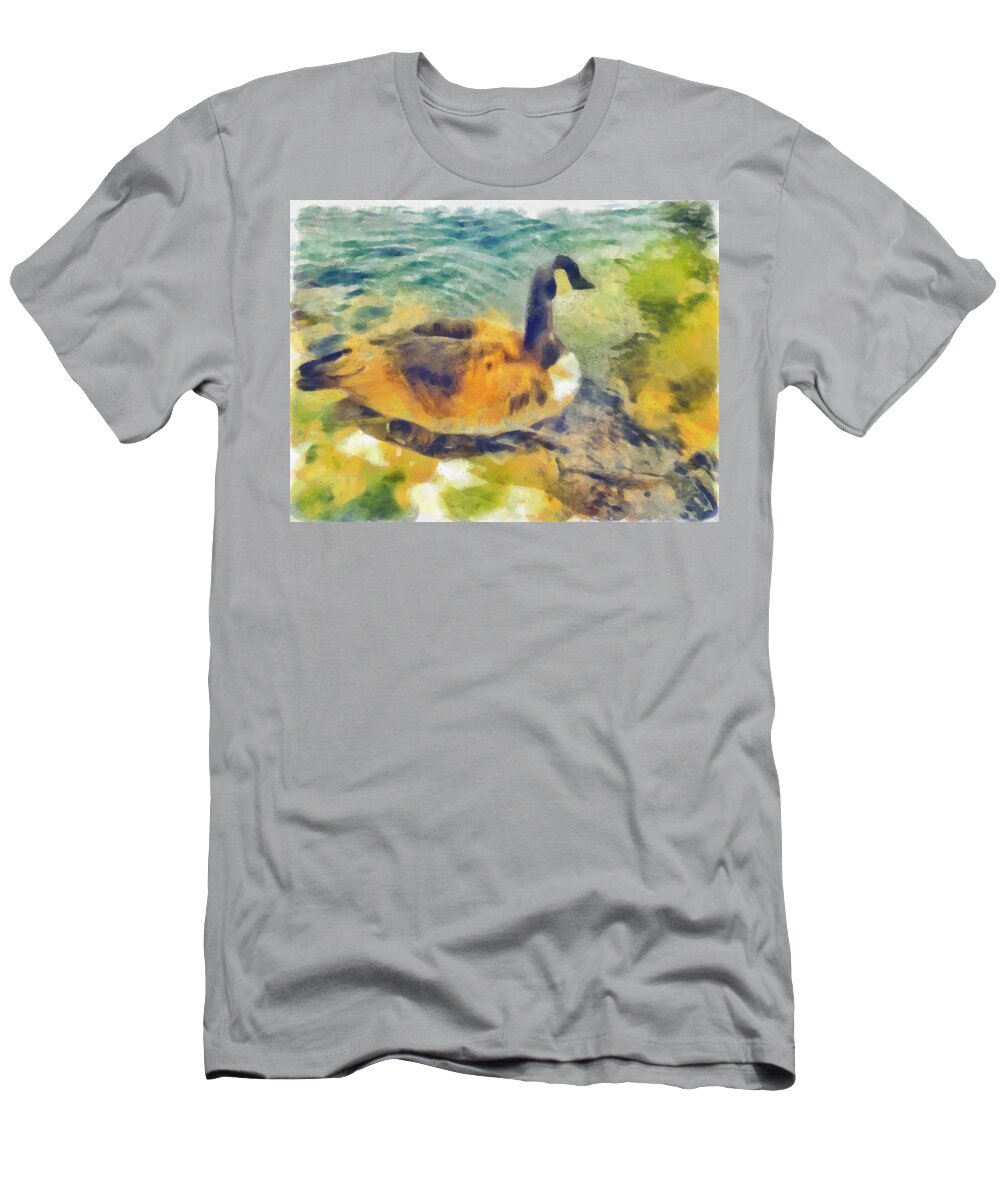 Bird T-Shirt featuring the digital art Goose by Bernie Sirelson
