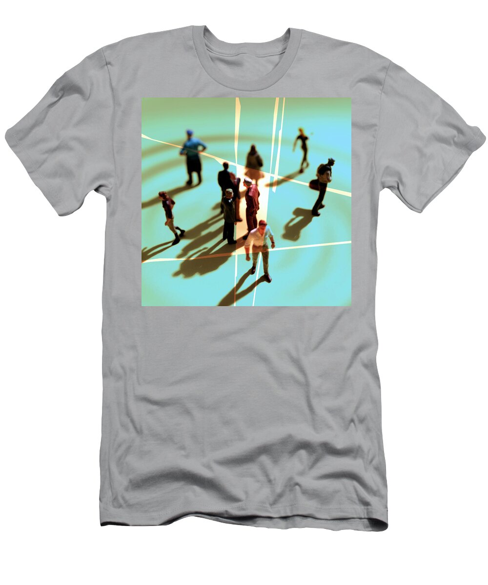 Across T-Shirt featuring the drawing Group of People Mingling on Blue Background by CSA Images