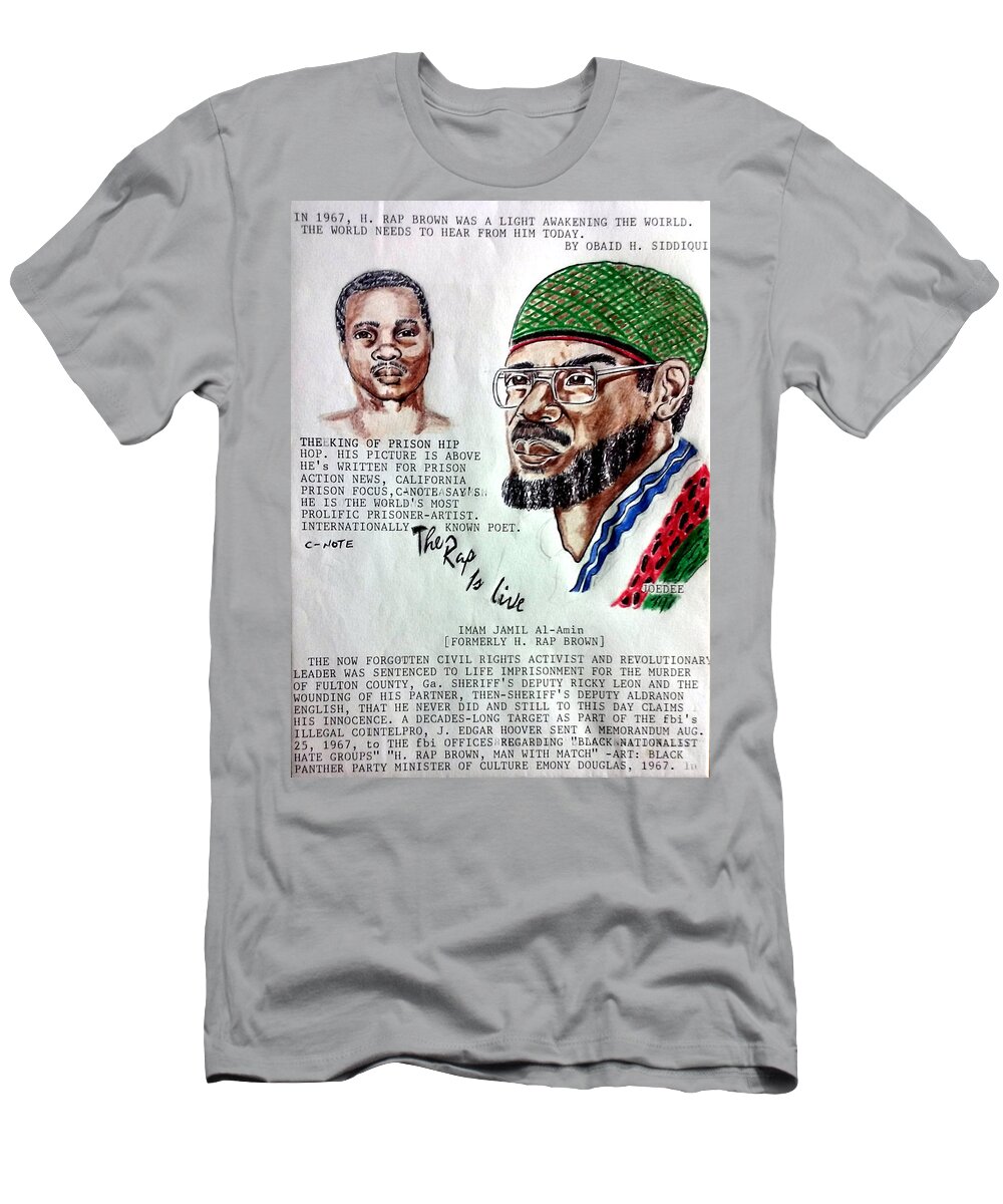 Black Art T-Shirt featuring the drawing H. Rap Brown featuring C-Note by Joedee