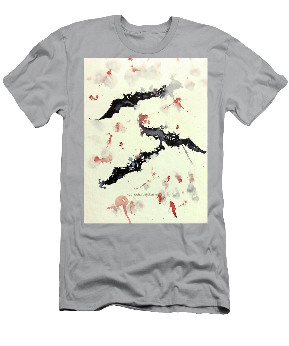 Halloween Bats T-Shirt featuring the painting Halloween bats 2 by Asha Sudhaker Shenoy