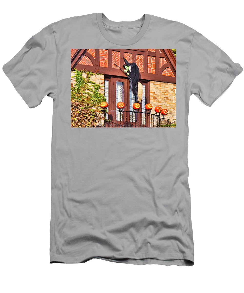 Halloween T-Shirt featuring the photograph Halloween Witch and Pumpkins - Madison - Wisconsin by Steven Ralser