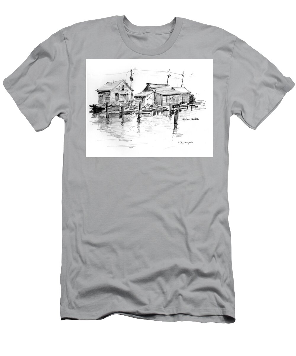 Visco T-Shirt featuring the painting Harbor Shacks by P Anthony Visco
