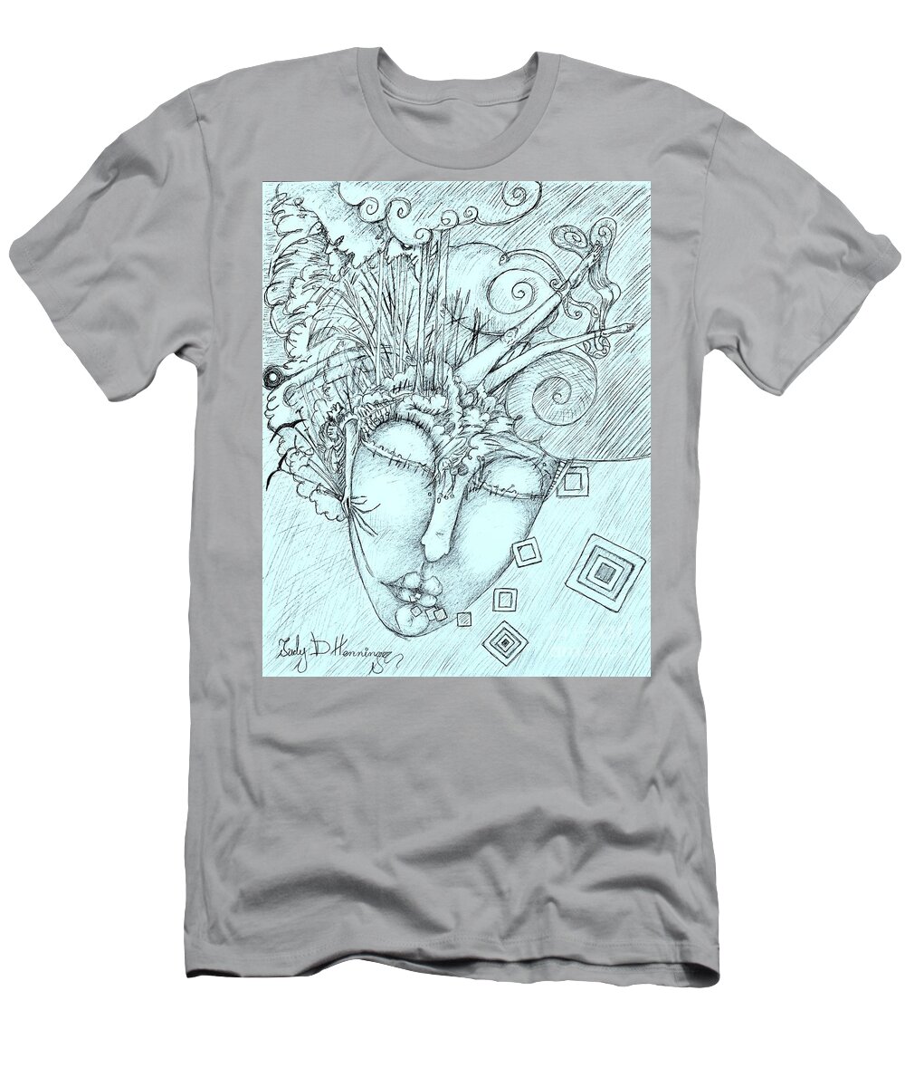  T-Shirt featuring the drawing Head Over Heals by Judy Henninger