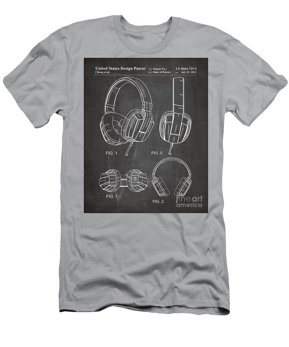 Headphones T-Shirt featuring the digital art Headphones Patent, Head Phones Art - Chalkboard by Patent Press