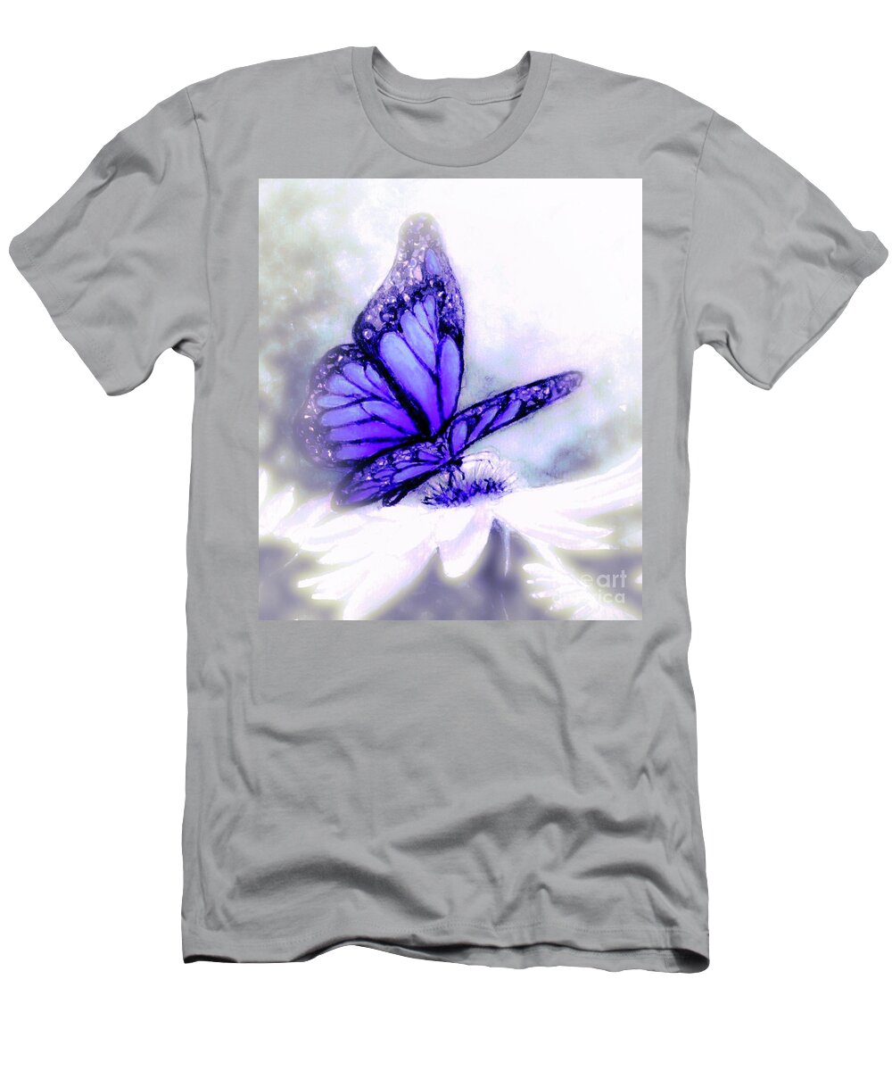 Blue And Lavender Butterfly T-Shirt featuring the painting Blue Heaven by Hazel Holland