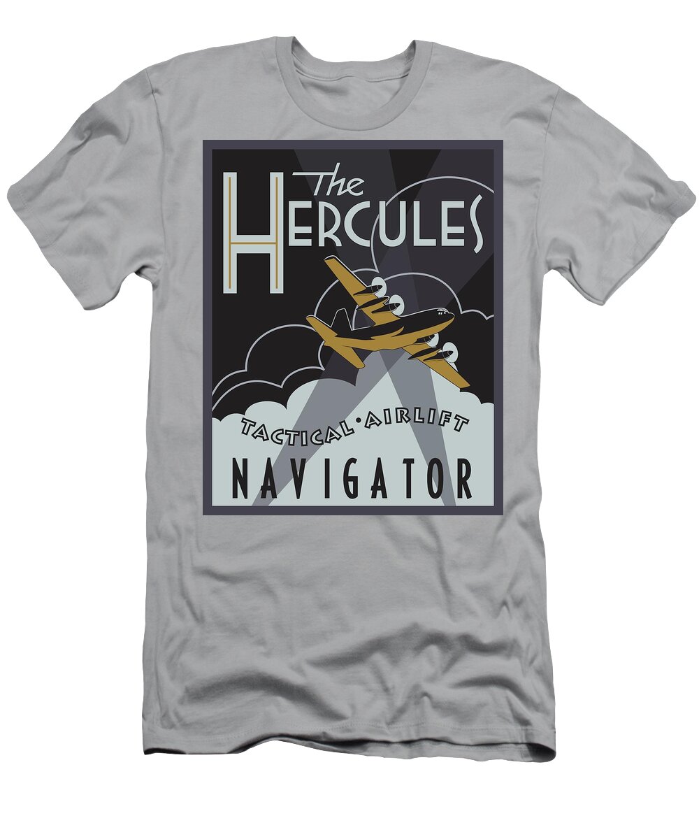 C-130 T-Shirt featuring the digital art Herk Deco - Navigator Edition by Michael Brooks