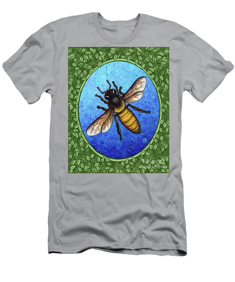 Animal Portrait T-Shirt featuring the painting Honeybee Portrait - Green Border by Amy E Fraser