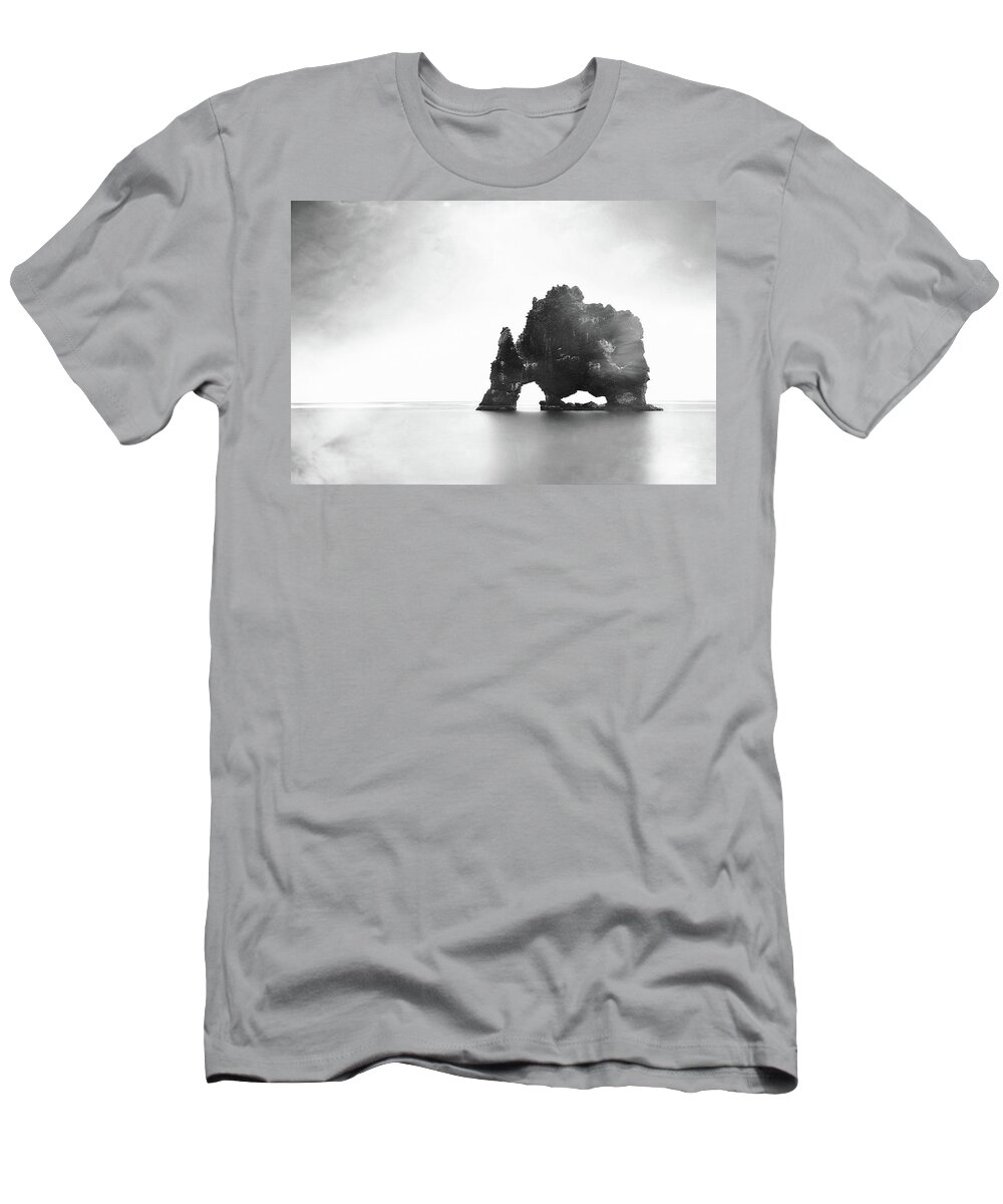 Hvitserkur In The Mist T-Shirt featuring the photograph Hvitserkur in the Mist by Susan Maxwell Schmidt