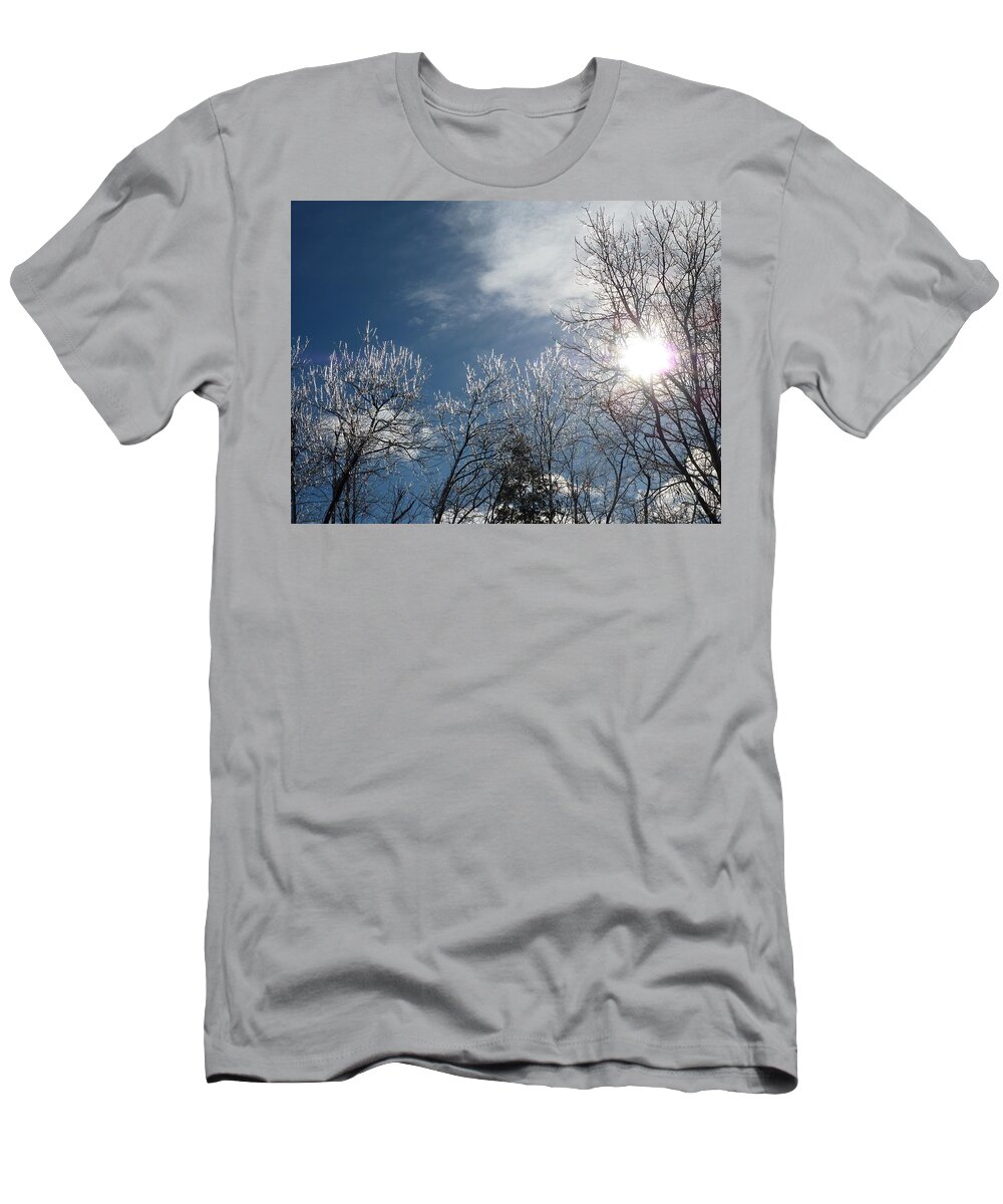 Ice T-Shirt featuring the photograph Sun Peeking Through an Icy Blue Sky by Patricia Caron