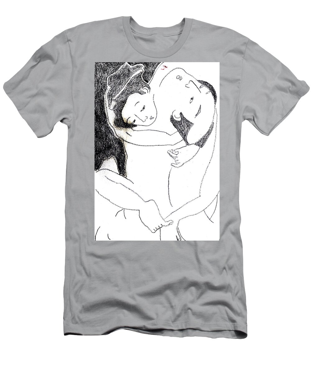 Woman T-Shirt featuring the drawing Japanese Print Erotic Pencil Drawing 16 by Edgeworth Johnstone