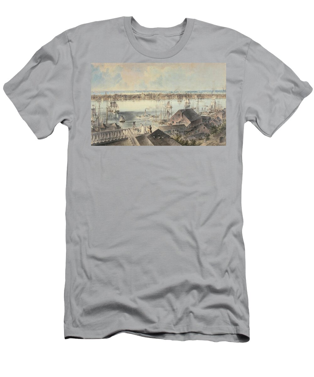 John William Hill T-Shirt featuring the painting John William Hill -Londres, 1812-West Nyack, 1879-. View of New York from Brooklyn Heights -ca. 1... by John William Hill -1812-1879-