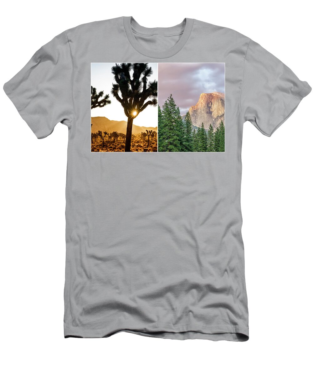 Yosemite T-Shirt featuring the photograph Joshua Tree Yosemite National Parks Diptych 2 by Joseph S Giacalone