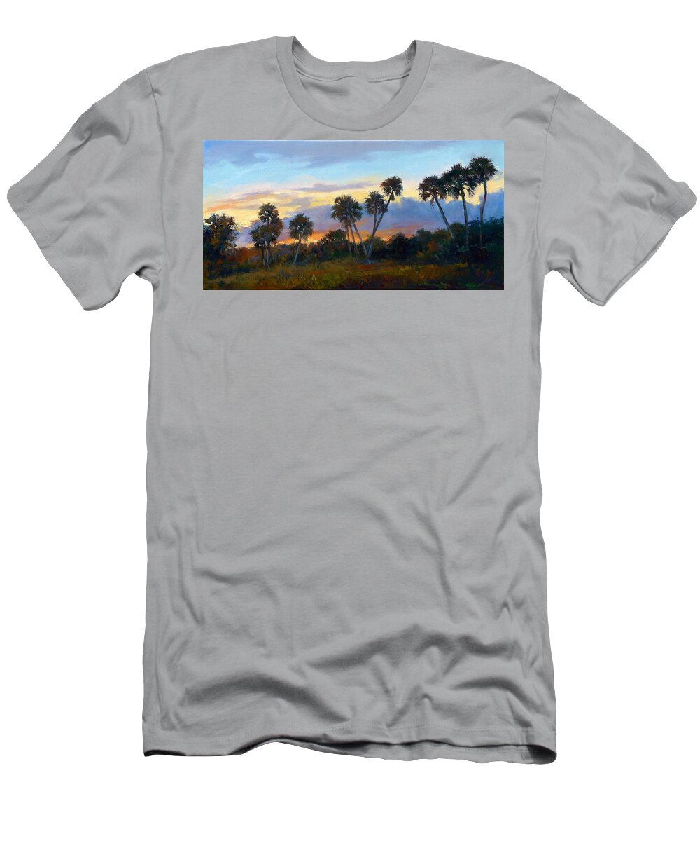 Romantic Landscape T-Shirt featuring the painting Jupiter Sunrise by Laurie Snow Hein