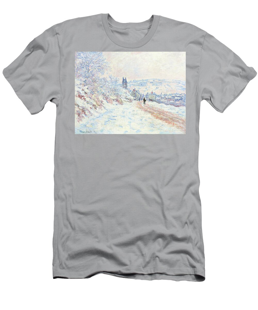 Monet T-Shirt featuring the painting La route de Vetheuil, effet de neige, 1879 by Claude Monet