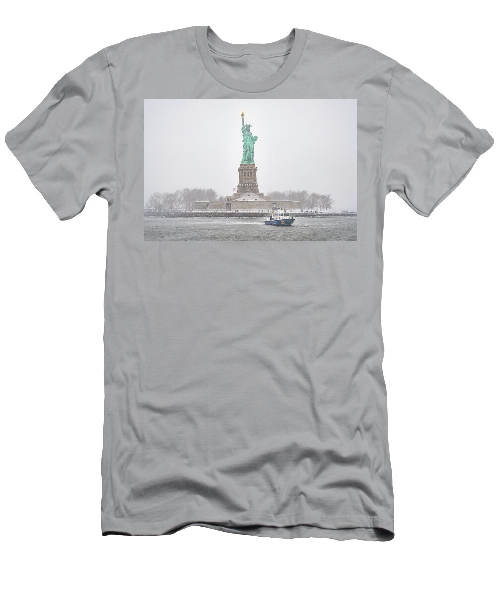 2017 T-Shirt featuring the photograph Lady Liberty Snowbound by Kenneth Everett