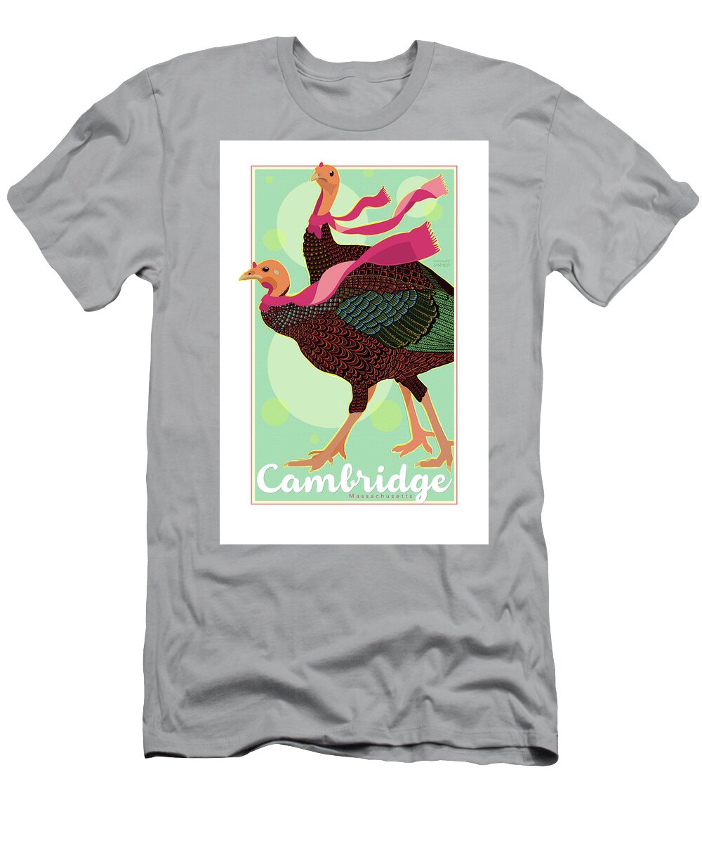 Brookline Turkeys T-Shirt featuring the digital art Les Foulards de Cambridge by Caroline Barnes