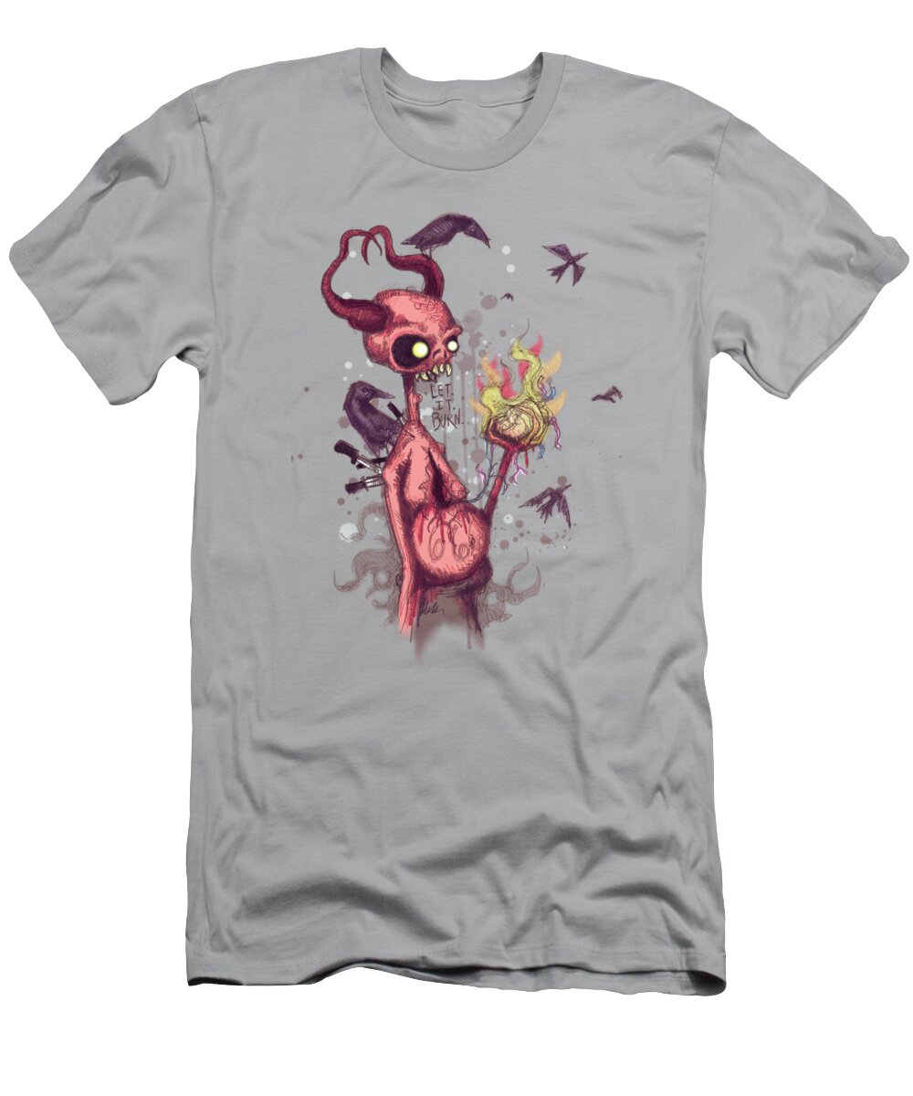 Devil T-Shirt featuring the drawing Let it Burn by Ludwig Van Bacon