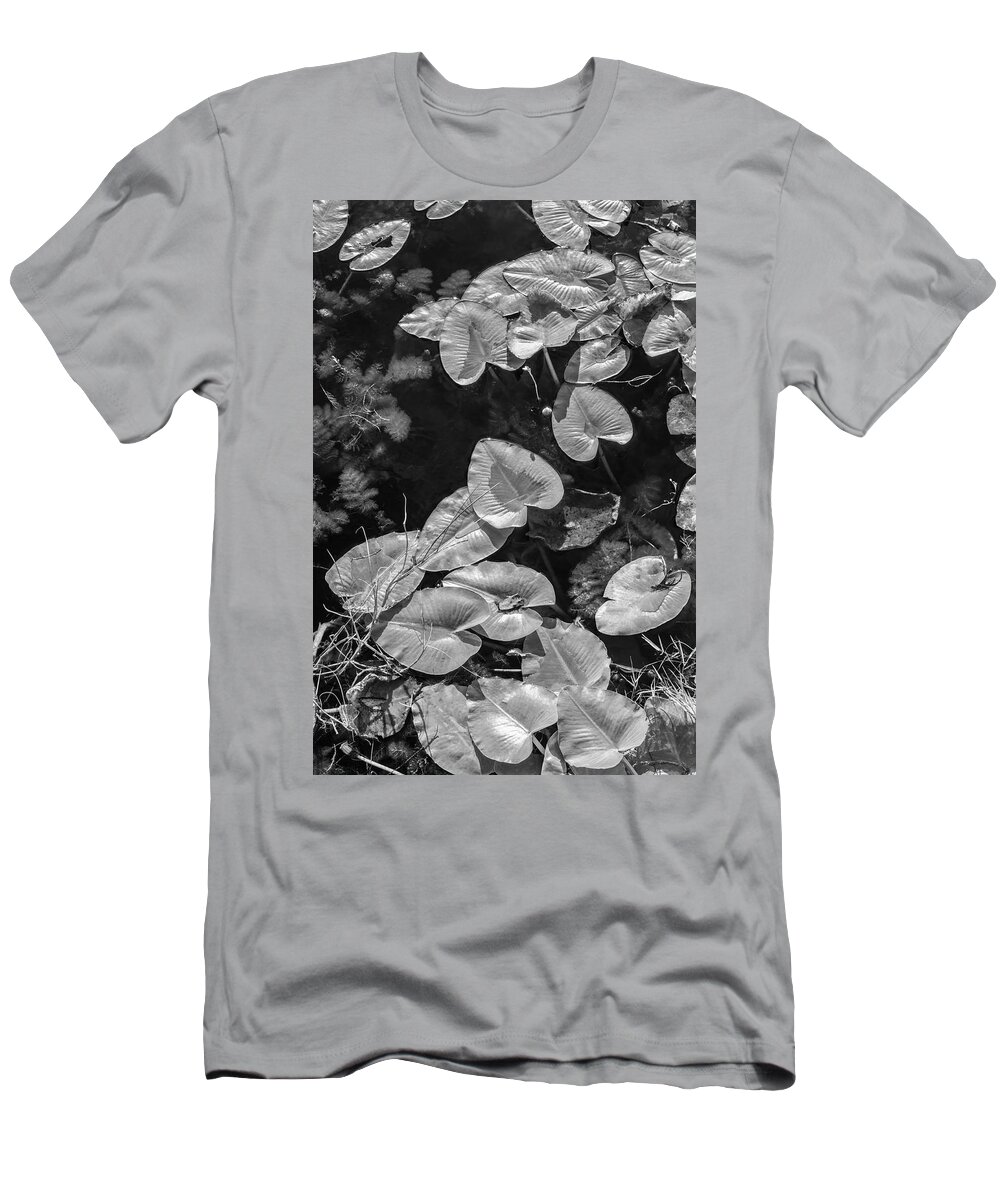 Everglades T-Shirt featuring the photograph Lily Pads in Black and White by Debra and Dave Vanderlaan