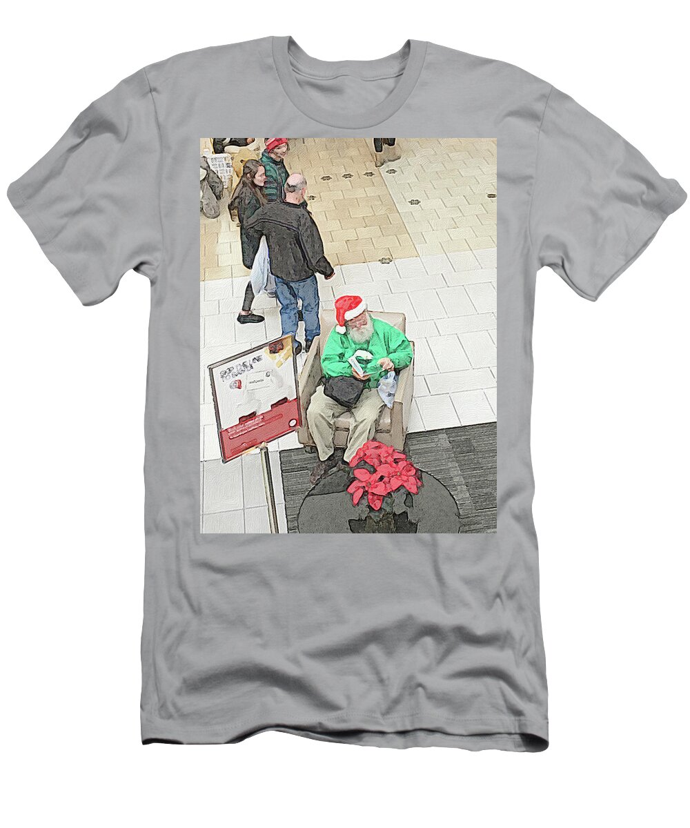 Photo-painted T-Shirt featuring the digital art Mall Santa on Break by Steve Glines