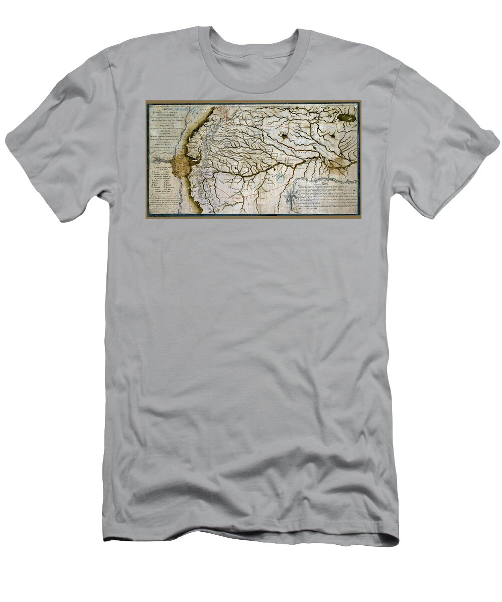 Requena Francisco T-Shirt featuring the drawing Map Of The District Of The Audience Of Quito - 1779. by Requena Francisco