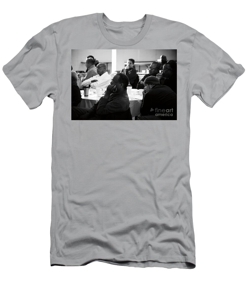 People T-Shirt featuring the photograph Men Listening at Prayer Breakfast by Frank J Casella