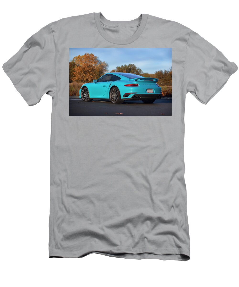 Miami Blue Porsche 911 Turbo S Print T Shirt