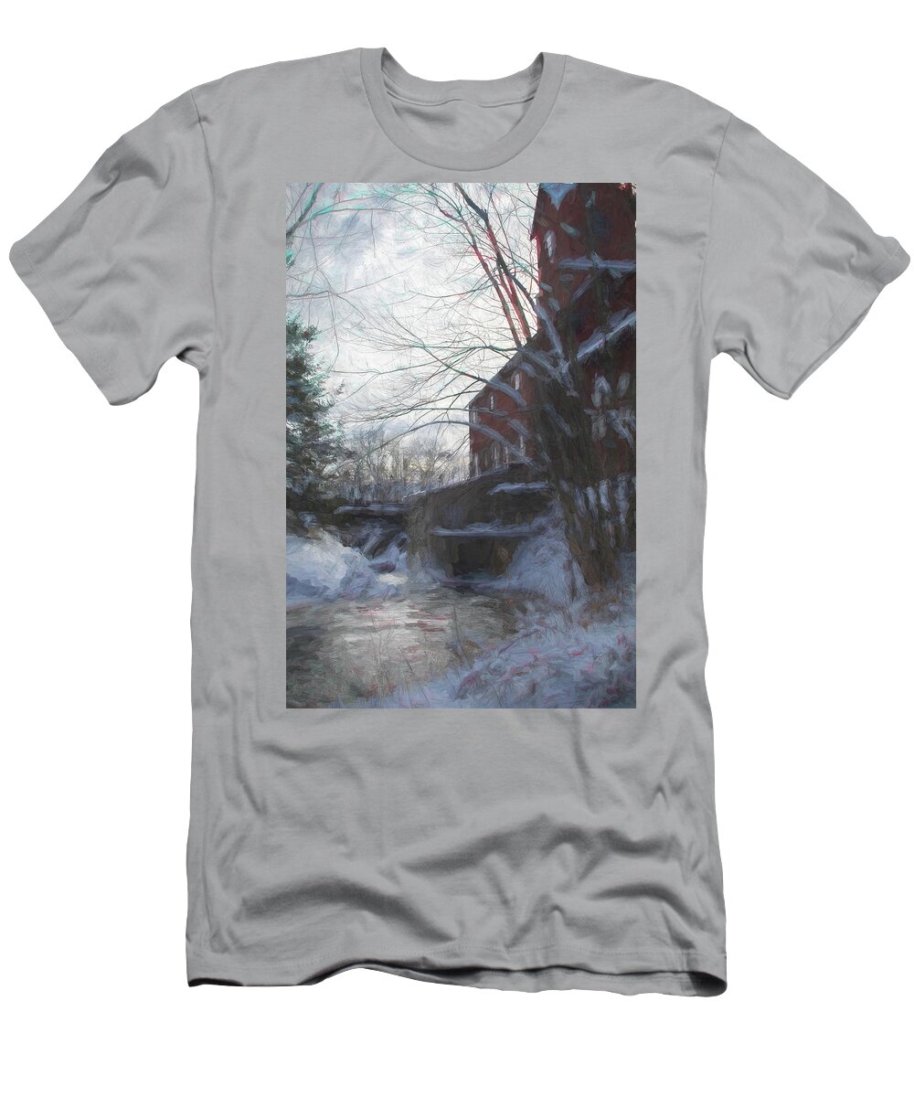 New England Mill T-Shirt featuring the photograph Mill on Brown River in Jericho Vermont by Jeff Folger