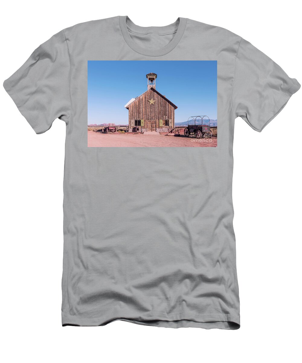 Archview Log Cabin T-Shirt featuring the photograph Moab Arches Little Far West Archview Log Cabin Front View by Aloha Art