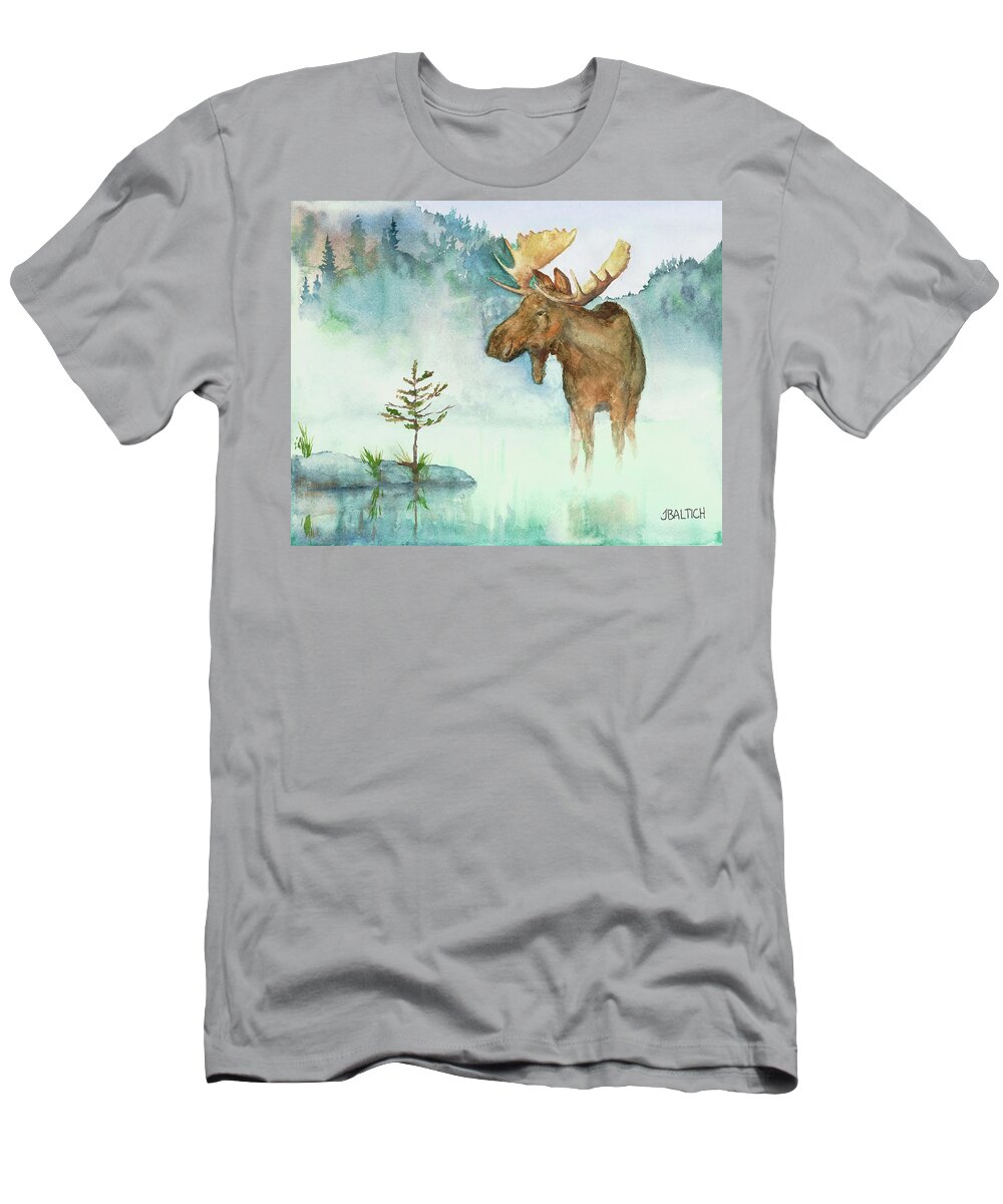Moose T-Shirt featuring the painting Moose and Tree by Joe Baltich